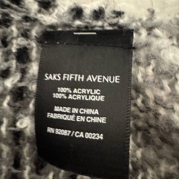 Saks Fifth Avenue Fringe Poncho Wrap Sweater RED/BLACK/GRAY PLAID - Picture 5 of 8